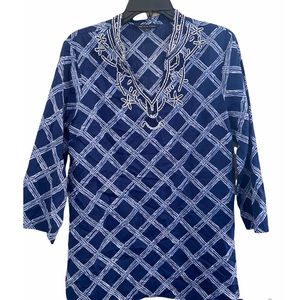 Brooks Brothers Beaded Bamboo Print Tunic
